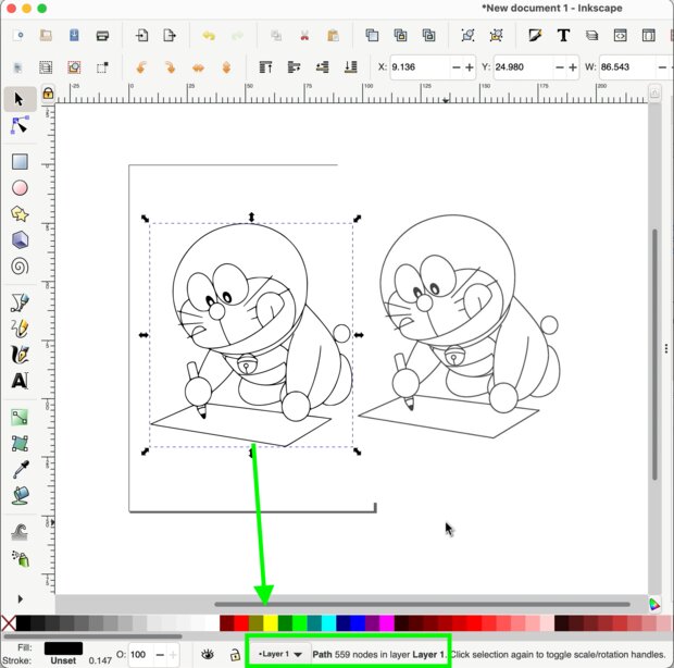 オブジェクトを選択して、Pathを確認