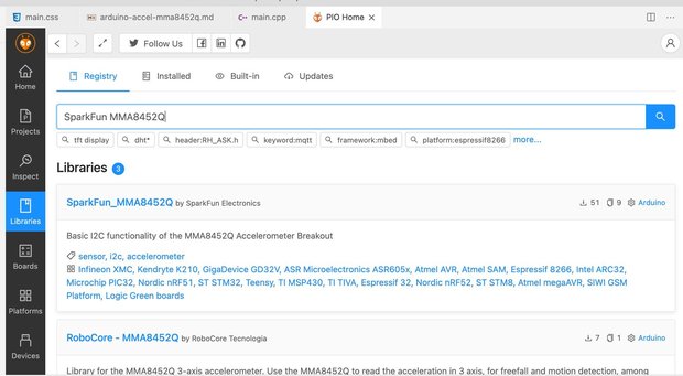 Platform IOでMMA8452Qライブラリ検索
