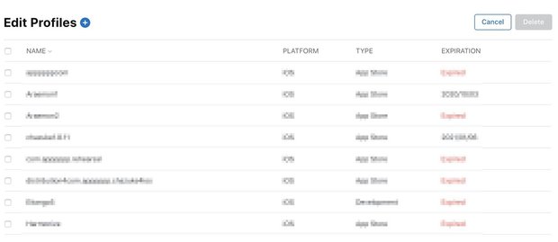 Apple DeveloperのProfiles画面