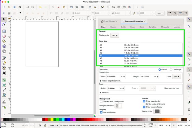 Document Propertiesでページサイズの変更