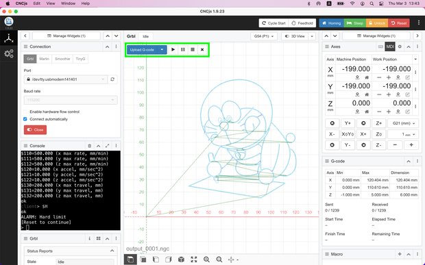 CNCjsでGコードファイルをアップロード