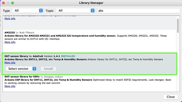 DHT sensor libraryのインストール