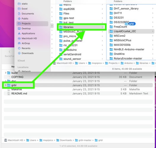grblフォルダをlibrariesディレクトリへ移動
