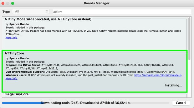 ATTinyCoreのインストール