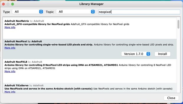 ライブラリマネージャから「NeoPixel」で検索