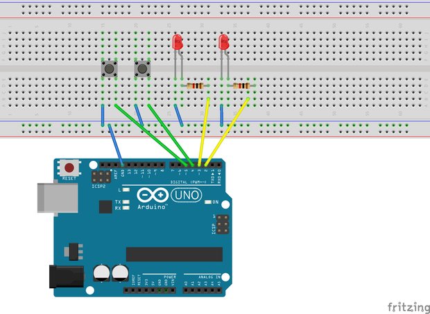 Arduinoとタクトスイッチ、LEDの配線