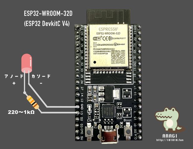 ESP32とLEDの配線