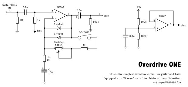 自作エフェクター、オーバードライブの回路図