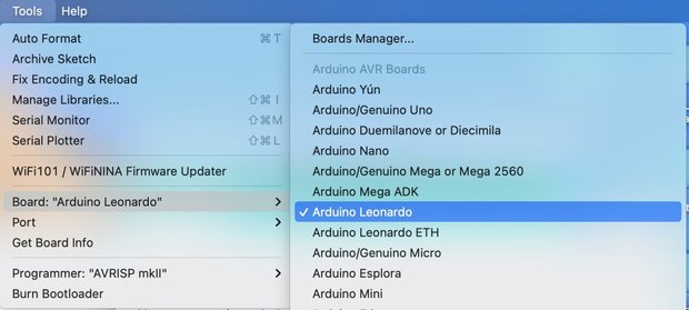 「Arduino Leonardo」ボードを選択する