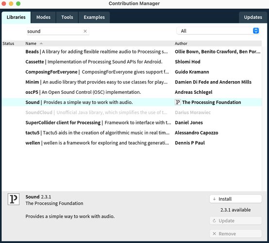 The Processing FoundationのSoundライブラリをインストール