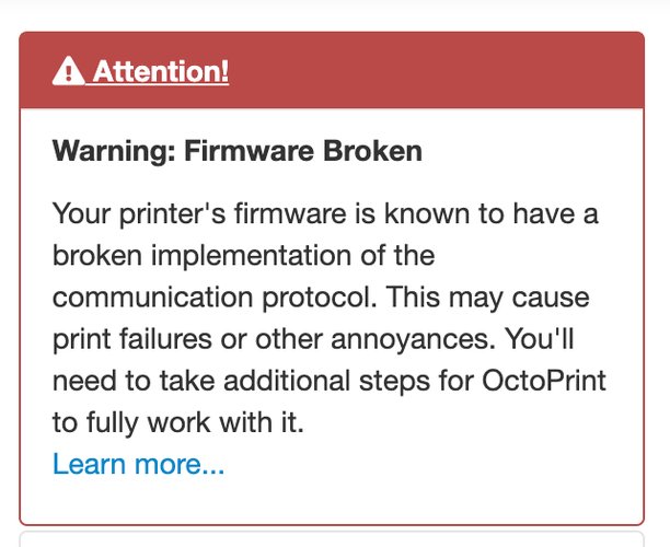 OctoPrintでEnder3 V2の警告表示