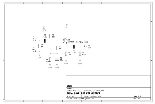 FET1石バッファー改（Simplest FET Buffer Version2.0）