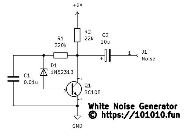 ツェナーダイオードによるホワイトノイズ発生器の回路図