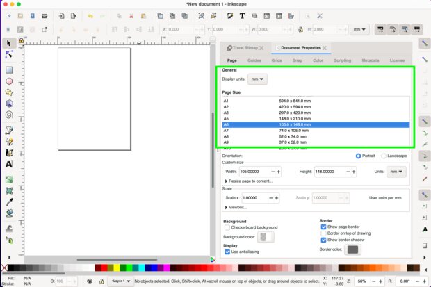 Document Propertiesでページサイズの変更