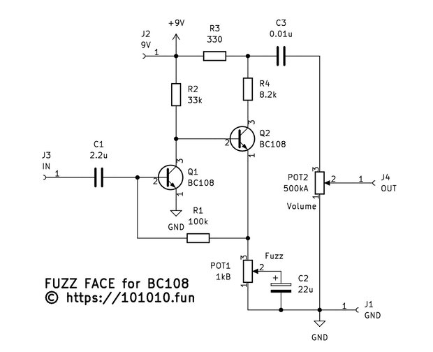 FUZZ FACE クローン NPNシリコントランジスタBC108版
