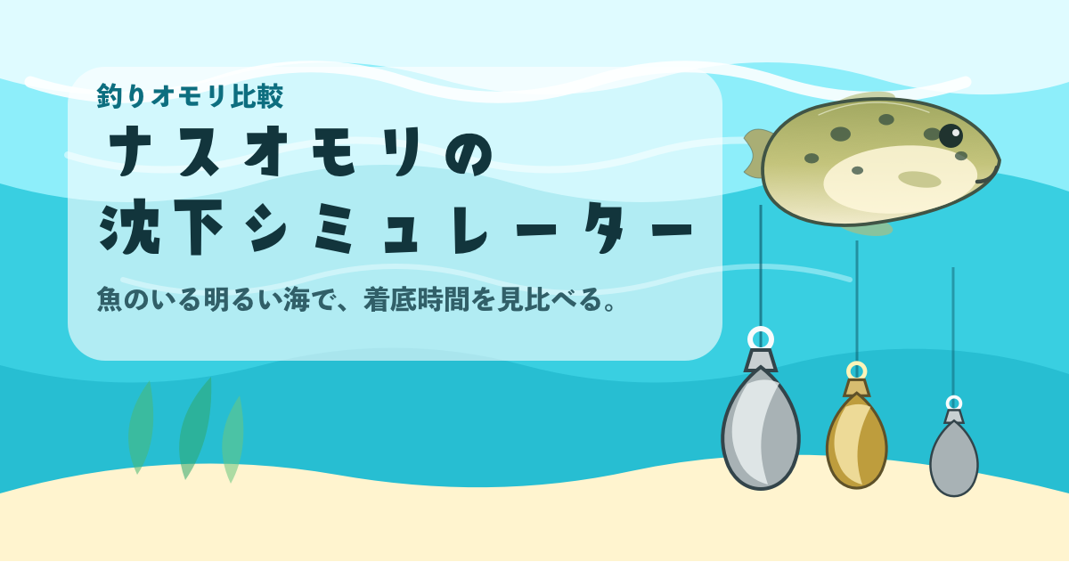 明るい海中にフグとナスオモリを配置したナスオモリ沈下シミュレーターの紹介画像