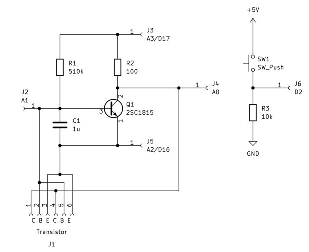 Arduino版 hFE測定器の回路図